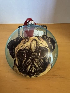 I Love Pugs Blue Glass Christmas Ornament 5" New With Tags - Picture 1 of 3