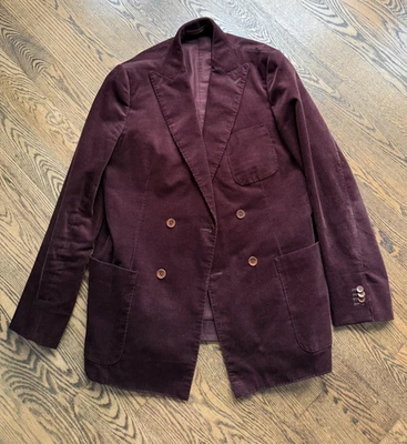 Custom Brown Marzoni Corduroy Sport Coat Double Breasted Patch Pockets 42L - Image 1 of 4