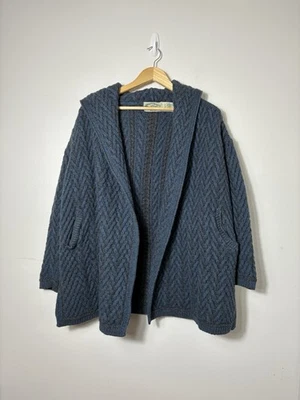 Aran 工艺毛衣 100% 羊毛蓝色大号爱尔兰针织开襟复古 — 第 1/4 张图片