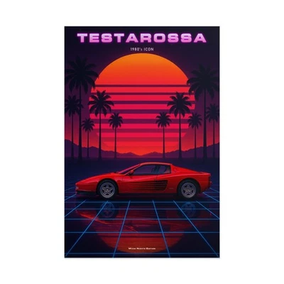 Póster Ferrari Testarossa - Miami Nights 80s Supercar impresión de arte de pared retro Foto 1 de 4