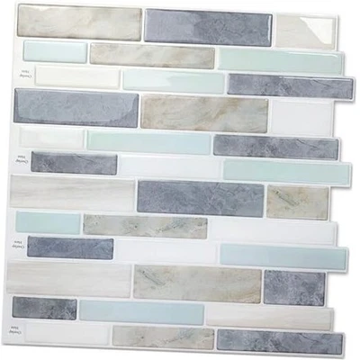  10- Hojas Pelar y Pegar Azulejos Salpicadero, 12"x12" Azul Claro Verde Foto 1 de 4