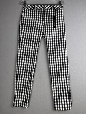 Pantalones al tobillo Express Editor para mujer 2R negros blancos a cuadros rectos cadera muslo Foto 1 de 4