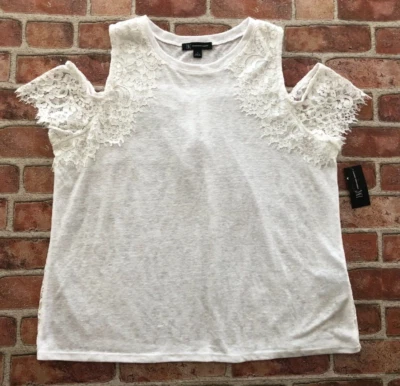 NUEVO INC International Concepts Top Blanco Encaje Hombro Frío Forrado Talla L Nuevo con Etiquetas ($69) Foto 1 de 4