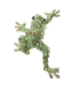 Climbing Frog Amphibian Rhinestone Bling with Gold Tones Brooch Broach - Picture 1 of 2