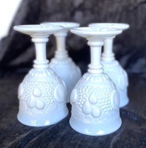 Four 4 Vintage Westmoreland Glass Della Robbia Milk Glass Goblets, USA 6" Tall - Picture 1 of 9