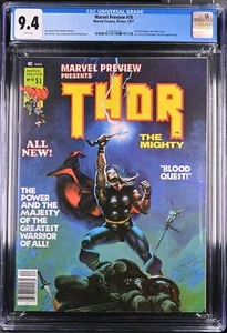 🔥 Marvel Preview #10 WHITE PAGES Featuring THOR MIGHTY MAGAZINE!! 1977 CGC 9.4 - Picture 1 of 4