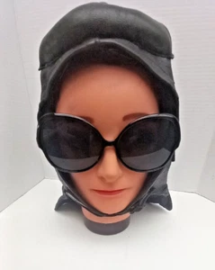 MILITARY GERMANY BLACK LEATHER AVIATOR CAP  SIZE MEDIUM - Picture 1 of 11