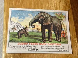 QUACK MEDICINE TRADE CARD ~CENTAUR LINIMENT CASTORIA~BARNUM~JUMBO FEEDS BABY P37 - Picture 1 of 2