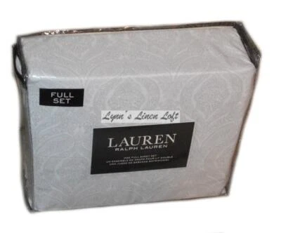 RALPH LAUREN Rosedale Light Grey Paisley 4P FULL SHEET SET NEW COTTON - Image 1 of 4