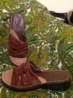 DR. SCHOLL'S MUJER DOBLE AIR PILLO PLANTILLAS CUERO MARRÓN SANDALIAS CUÑA 9M Foto 1 de 4