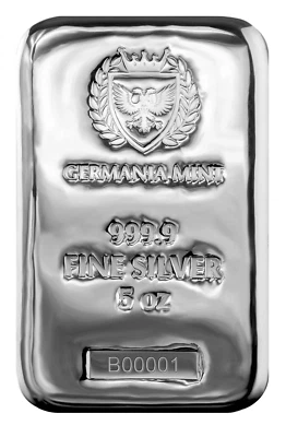 5 Oz  Silberbarren Germania Mint Feinsilber 999,9/1000 Gegossen - Bild 1 von 4