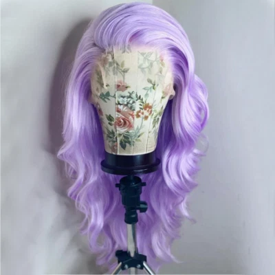 Long Wave Synthetic Lace Wig Side Part Purple Black Women Natural Hairline - Image 1 of 4