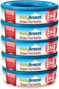 BabyBreeze Diaper Pail Refill Bags for Playtex Diaper Genie -1400 Count (5-Pack) - Picture 1 of 9