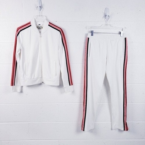 Tuta sportiva Tory Burch tuta full zip giacca pantaloni bianco righe colorblock taglia S