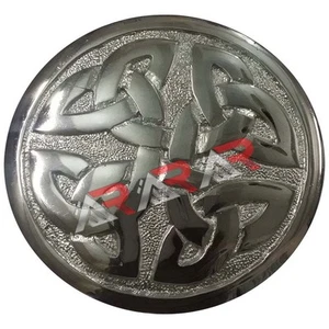  Schottische Brosche keltischer Knoten Fliege kariert Piper verchromt 2,70" Durchmesser AAR - Bild 1 von 1