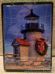 NEW 12 CHRISTMAS GREETING HOLIDAY CARDS LIGHTHOUSE CHRISTMAS WREATH BEACH OCEAN - Picture 1 of 2