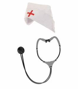 Kit de Disfraz de Enfermera Adulta - Gorra de Enfermera y Estetoscopio Sombrero Halloween Utilería - Imagen 1 de 3