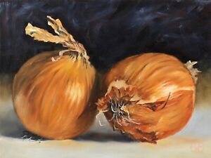 "Onions" 12x9 Original Oil Daily Painting on wood canvas