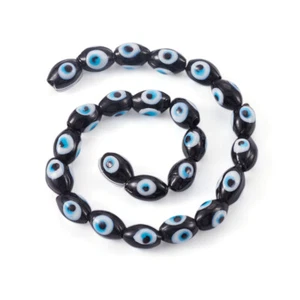 30 un. cuentas de vidrio para lámpara de mal de ojo negras con forma de arroz cuentas sueltas de 8-9 mm - Imagen 1 de 5