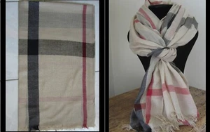Echarpe tartan Homme/femme 93 X196 Beige clair Neuf - Imagen 1 de 1