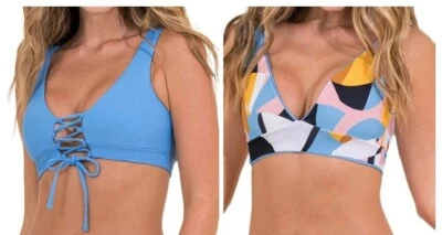 NUEVO MAAJI 'Stone Blue Allure' Acanalado Reversible 4 Vías Bikini Top Talla XL $77 Foto 1 de 4