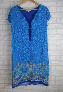 Diana Ferrari Dress 10 Blue Floral Print V-Neck cap sleeve button - Picture 1 of 8
