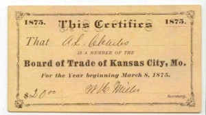 1875 Kansas City Missouri Board Of Trade membercard A L Charles Sheehan Whiskey - Picture 1 of 1