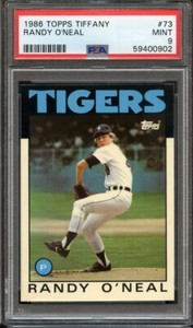 ) 1986 TOPPS TIFFANY 73 RANDY O'NEAL PSA MINT 9 Population 5, 1 Graded Higher BB