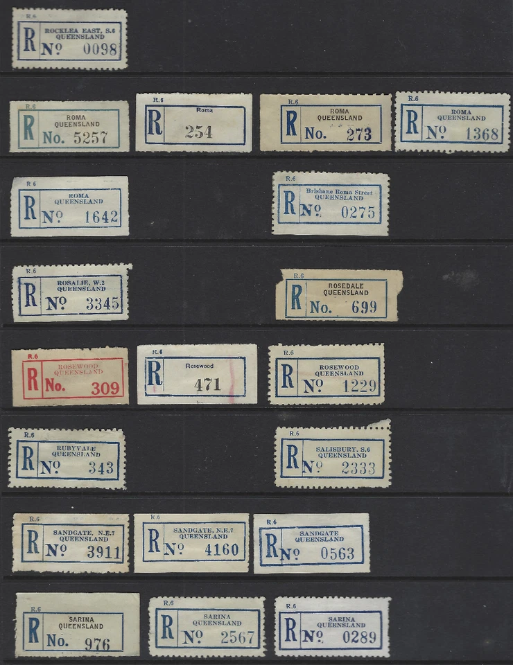 Etiquetas de registro de Australia Queensland Rocklea East, Roma, palo de rosa, sarina ++ Foto 1 de 1