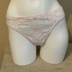 VICTORIA'S SECRET Ladies Cotton Thong Panty Pink/White Print Size L NEW with Tag - Imagen 1 de 7