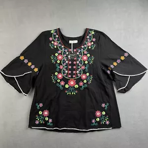YZXDORWJ Top Damen mittelschwarz bestickt Blumenmuster Boho Bauernbluse NEU Neu mit Etikett - Bild 1 von 15