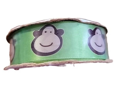 Monkey Green Ribbon Offray 7/8" x 3 yds Ribbon - New - Bows Toddler Child Crafts - Image 1 of 3