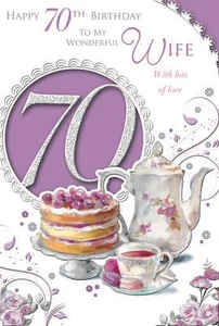 Tarjeta de diseño de la hora del té de celebridad Happy 70th Birthday To My Wonderful Wife - Imagen 1 de 1