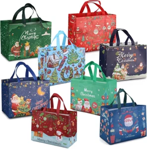 Christmas Tote Bags Multifunctional 8pc with Handles-Non-Woven Gift & Treat Bags - Picture 1 of 13