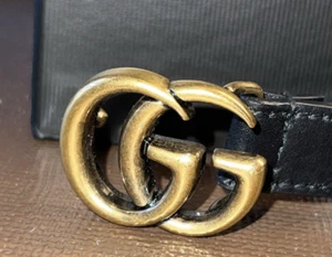 NIB Gucci Women Leather GG Thin Width Belt Black Size 90/36 409417 NEW - Picture 1 of 6