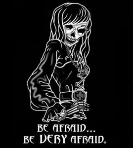 BE AFRAID, VERY AFRAID GOTH SKELETON GIRL SKULL T-SHIRT - Picture 1 of 1
