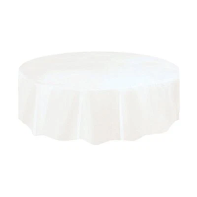 Solid Round Plastic Table Cover (84") 1 Count - Elegant Design & Premium White - Image 1 of 2