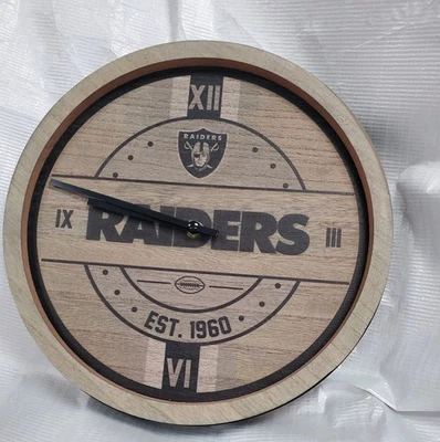  NFL Las Vegas Raiders Wooden Barrel Wall Clock By FOCO - Image 1 of 2