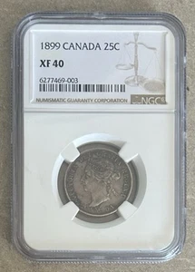 1899 Canada 25c Twenty Five Cent Silver Coin  - NGC XF40.  A2 - Picture 1 of 3