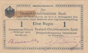 Banknote Deutsch Ost Afrika -Daressalam Tabora über 1 Rupie 1916, Erh. II (1) - Picture 1 of 2