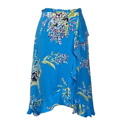 Mujer Azul Claro Seda Floral Imitación Envolvente Falda Forrada Colorida Talla 4 Primavera Pascua Foto 1 de 4