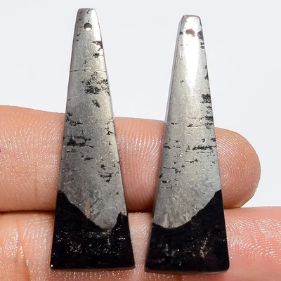 43 Ct. Natural Apache Gold Pyrite Cabochon Gemstone Pair Drilled 40X13X4 mm - Image 1 of 2