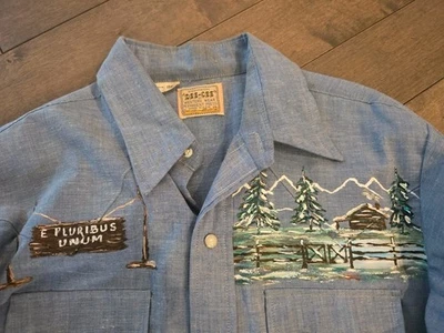 Vintage Washington Dee Cee Chambray Denim Pearl Snap Western Shirt 34 - Image 1 of 4