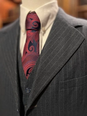 Men's 3 Piece Tweed Suit 40R 32x34 Blue Pinstripe Custom Hand Made Vintage - Image 1 of 4