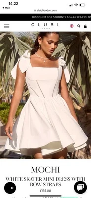 Club london mochi white skater mini dress with bow straps size 8 small - Image 1 of 4