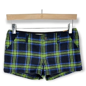 Hollister | NWT | Sz 0 - 24W | Wool Blend Black Green Blue Plaid Mini Shorts - Picture 1 of 6