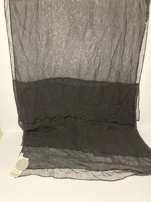 CHARTER CLUB 100% 真丝透明围巾玻璃串珠黑色 20x70 英寸全新带标签 — 第 1/4 张图片