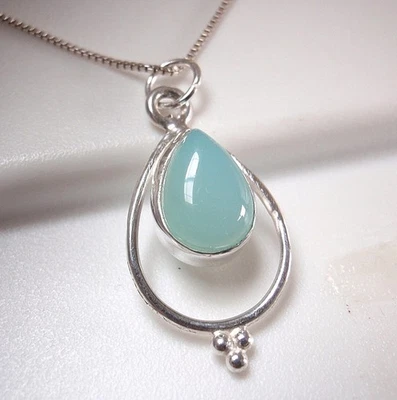 Collar de calcedonia azul aro de plata de ley 925 detalles de puntos de plata  Foto 1 de 4