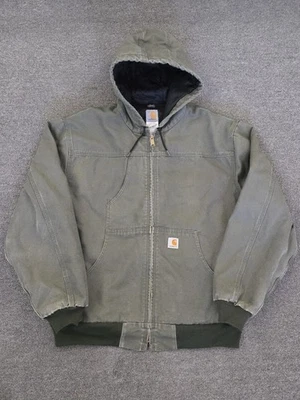 Chaqueta con capucha forrada con edredón de lona verde Mos Carhartt XL J318 para hombre Foto 1 de 4