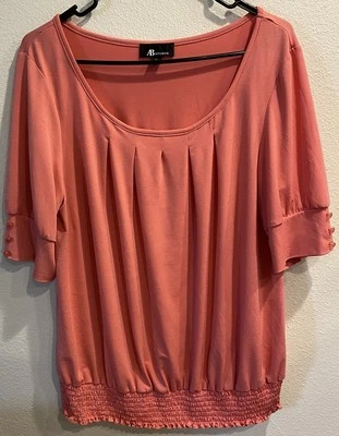 Blusa AB Studio Talla XL Rosa (Coral) Mezcla Poliéster con Cintura Elástica, Pliegues Foto 1 de 4